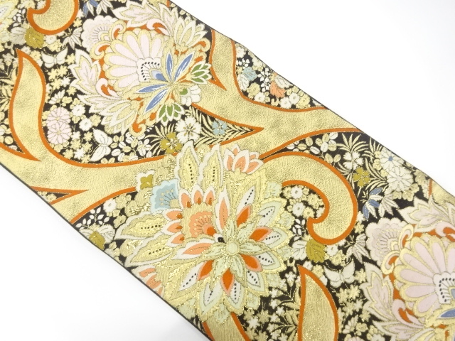 JAPANESE KIMONO / ANTIQUE FUKURO OBI / WOVEN FLORAL SARASA